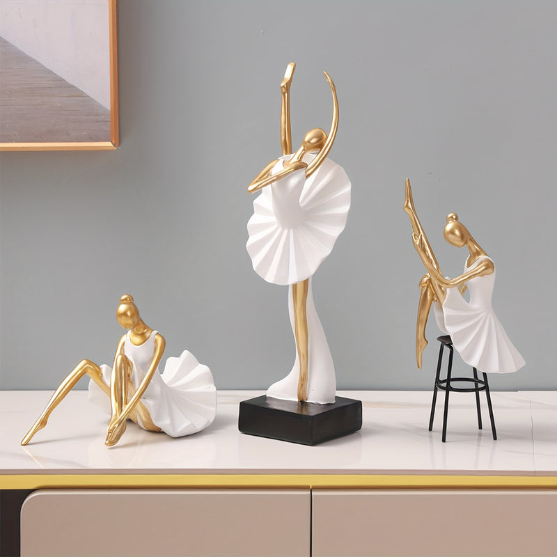 Escultura de Resina Elegante Bailarina de Ballet Dorada - Decoración Estilosa para Salón, Dormitorio o Estudio - ¡El Regalo Perfecto de San Valentín para Amigos y Enamorados!