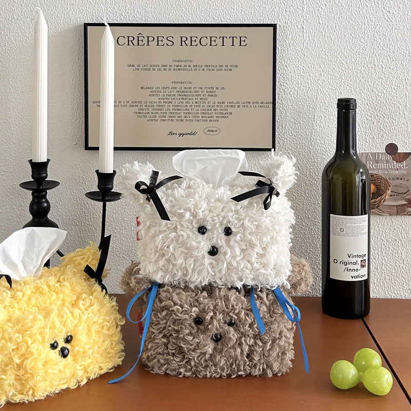 Cubre de caja de pañuelos de perro perrito de peluche, dispensador de servilletas creativo cuadrado, estuche de papel decorativo para mesa para hogar, sala de estar, dormitorio - Otro material de decoraciones de Halloween, Navidad