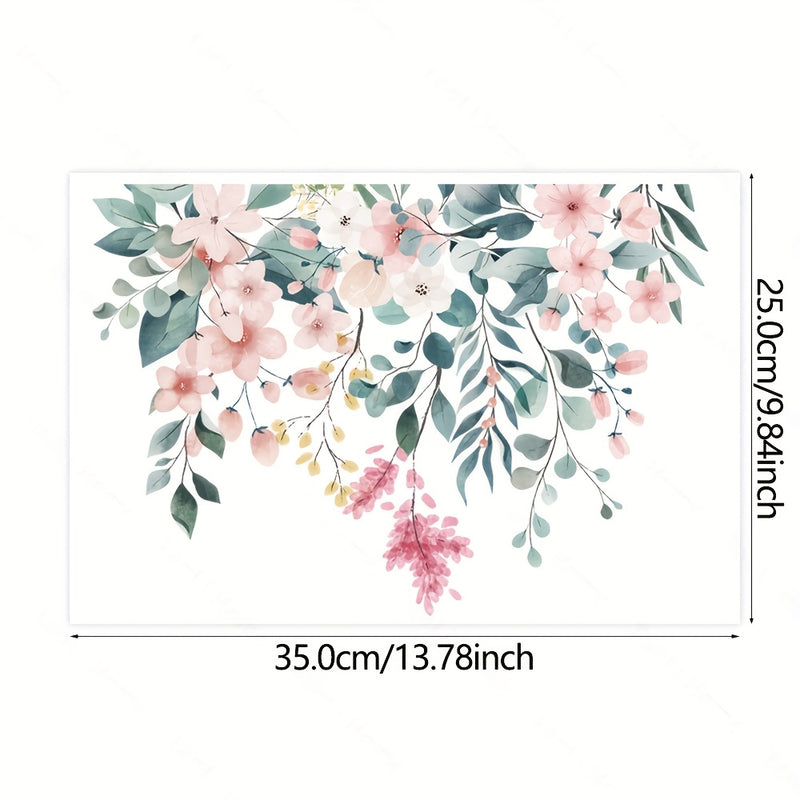 Cubierta decorativa floral para asiento de inodoro, autoadhesiva de PVC, reutilizable, con diseño de flores rosadas y durazno en tapa blanca, decoración para baño