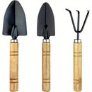 Juego de herramientas de jardín mini de tres piezas - Herramientas de jardinería de acero con asas de madera ergonómicas | Adecuado para uso en interiores, disponible en dos modelos
