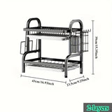 Organizador de Cocina Multifuncional Mejorado de 2 o 3 Niveles con Sistema de Drenaje - Estante para Utensilios, Ollas y Platos en Plástico y Metal Duradero - Almacenamiento Ahorrador de Espacio para Encimera Moderna,