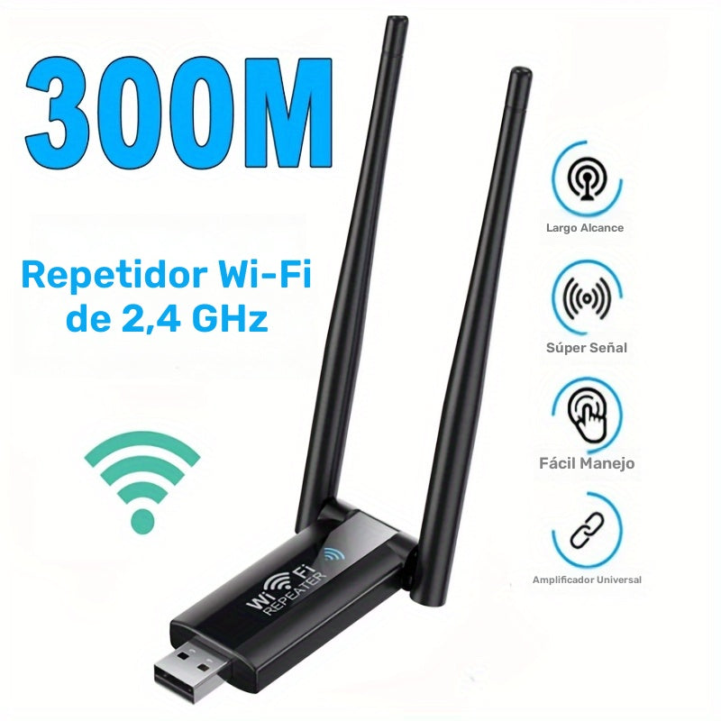 Repetidor WiFi USB de alta potencia - Extensor inalámbrico de largo alcance con velocidad de 300 Mbps, amplificador de señal súper potente, fácil instalación para enrutamiento en el hogar, amplificador de señal inalámbrica | Configuración de antena dual