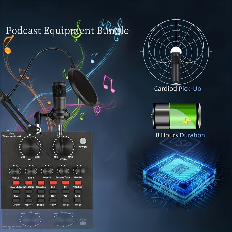 Paquete de Equipo para Podcast con Mezclador de Audio Todo en Uno y Micrófono de 3.5mm para Transmisión en Vivo, Grabación de Podcasts, PC, Smartphone
