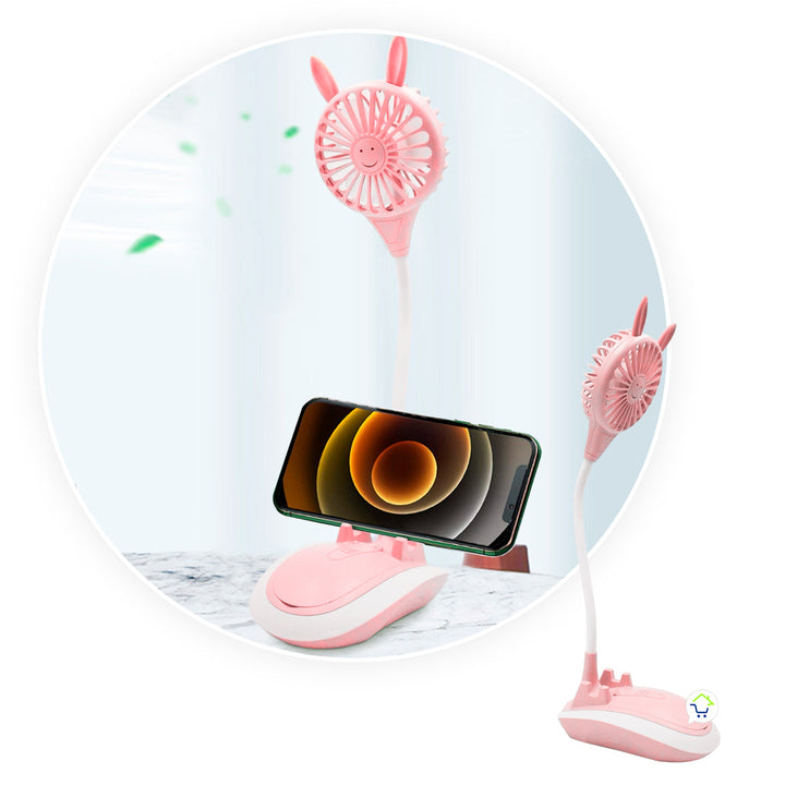Ventilador De Escritorio Recargable Luz LED Soporte Base Celular Espejo TJ16A