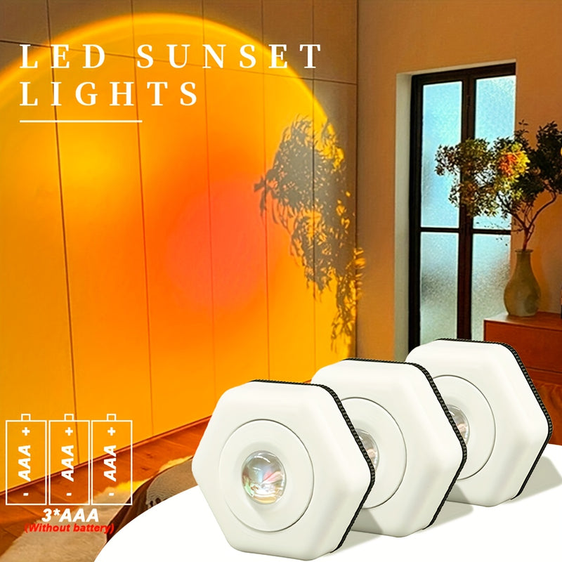 3 luces de puesta de sol LED de ojo de gato hexagonal AMILL - Material ABS duradero, haz redondo de ángulo amplio, alimentado por batería para fotografía, fiestas, bodas, celebraciones de playa y graduación, iluminación de playa, iluminación vibrante, lu