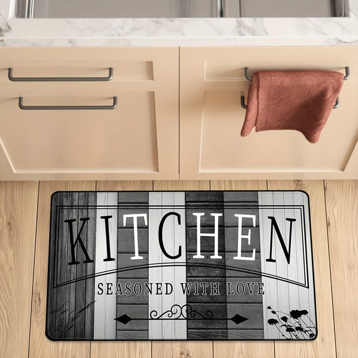 Alfombra de Cocina de Terciopelo Cristal | Fibra de Poliéster Duradera | Antideslizante, Lavable a Máquina | Multiusos para Cocina, Lavandería y Pasillo | Diseño Moderno en Blanco y Negro con Patrón de Tablón de Madera | Acolchado Cómodo, Alfombra para e