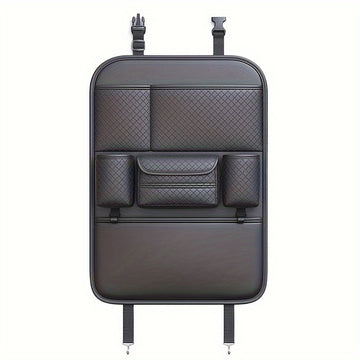 Bolsa de almacenamiento de respaldo de asiento de automóvil Ling Grid 4021, Negro, Sin necesidad de energía, Organizador de vehículo con caja de pañuelos, estante de almacenamiento de respaldo de silla para almacenamiento y organización de garaje y hogar