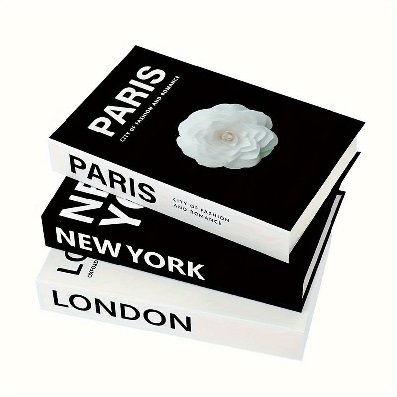 Juego de 3 libros decorativos de imitación en tapa dura, material de papel, estilo plegable, fácil de armar, ideal para decoración moderna en sala y dormitorio, uso en interiores y exteriores, no requiere electricidad, accesorios para fotografía
