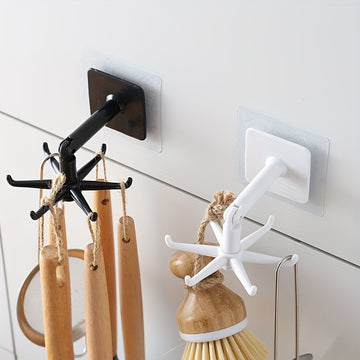 1/2 piezas de soporte para utensilios de cocina, gancho plegable giratorio de 360 grados, gancho abatible autoadhesivo debajo del gabinete, ganchos multifuncionales sin perforaciones para colgar, accesorios de baño y cocina