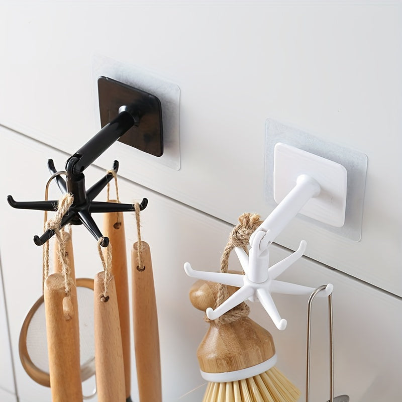 1/2 piezas de soporte para utensilios de cocina, gancho plegable giratorio de 360 grados, gancho abatible autoadhesivo debajo del gabinete, ganchos multifuncionales sin perforaciones para colgar, accesorios de baño y cocina