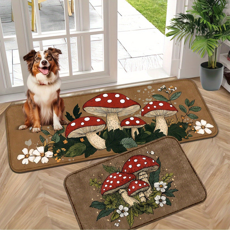 Patrón de hongos de primavera, Bienvenido, 1pc/2pcs Alfombrilla de entrada, Adecuado para entradas al aire libre, pasillos, cocinas, cuartos de lavandería, dormitorios, regalos de Navidad, decoraciones de Navidad, regalos de Año Nuevo, decoración de hoga