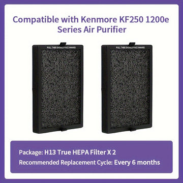 Filtro de repuesto TOPWELL 2-Pack KF250 compatible con el purificador de aire Kenmore 1200e, H13 True HEPA con capa de carbón activado y prefiltro, captura el 99,97% de las partículas, PM2010, reducción de olores