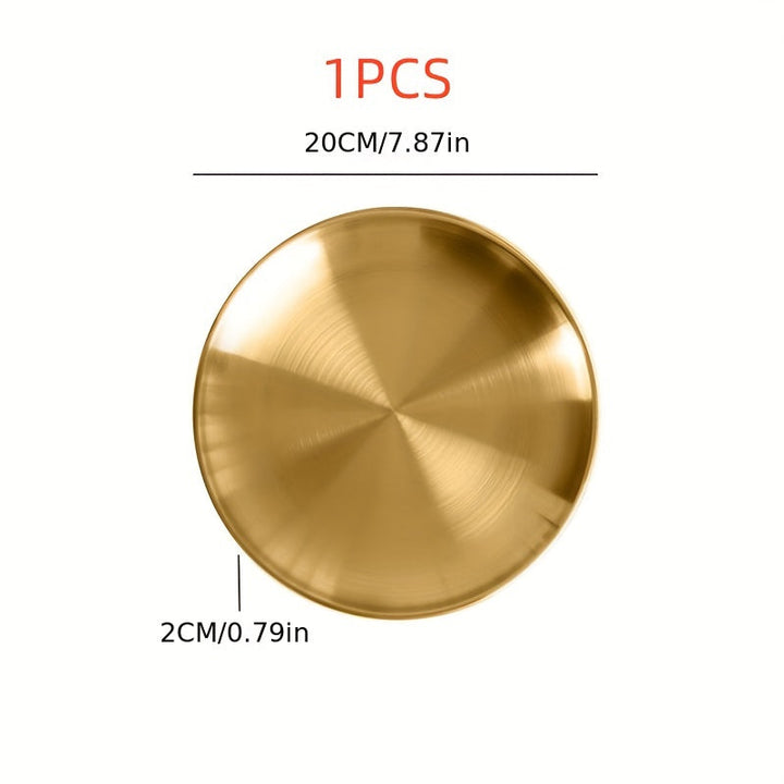 Bandeja de Servir de Acero Inoxidable Dorado Versátil - Perfecta para Pizza, Postres, Bistec y Más - Ideal para Navidad, Halloween, Pascua, Reuniones de Acción de Gracias - Bandeja Redonda Segura para Alimentos para Uso en Casa, Cocina, Restaurante