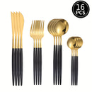 Juego de Vajilla Portuguesa Fina de Acero Inoxidable de 16 Piezas, Set de 4 Piezas: Cuchillo para Bistec, Tenedor, Cuchara, Cuchillo, Tenedor, Cuchara para Hotel y Restaurante
