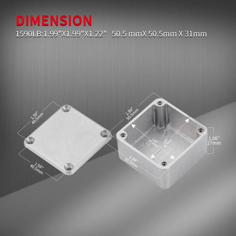 1590LB Caja De Efectos De Guitarra Pedal Caja De Aluminio Fundido A Presión De Metal 1.99 "X 1.99" X 1.22 "Pulgadas 50.5mm X 50.5mm X 31mm Tamaño De La Carcasa Caja De Aluminio Lisa Con Pies De Goma