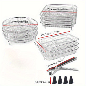 Juego de 8 piezas de accesorios para freidor de aire de acero inoxidable: soporte pila, pinzas y almohadillas de altura - Adecuado para cocinar saludable y deshidratar en freidor de aire de dos cestas, soporte de tres capas para freidor de aire, lavavaji