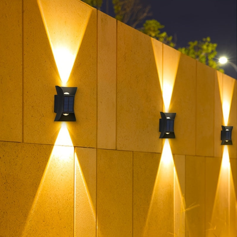 Lámpara de pared de LED con sensor de luz automático alimentada por energía solar, montaje semi-incrustado de plástico, doble iluminación direccional, diseño desmontable con carga solar, batería de níquel de 300mAh, portátil - Incluye fuente de luz integ
