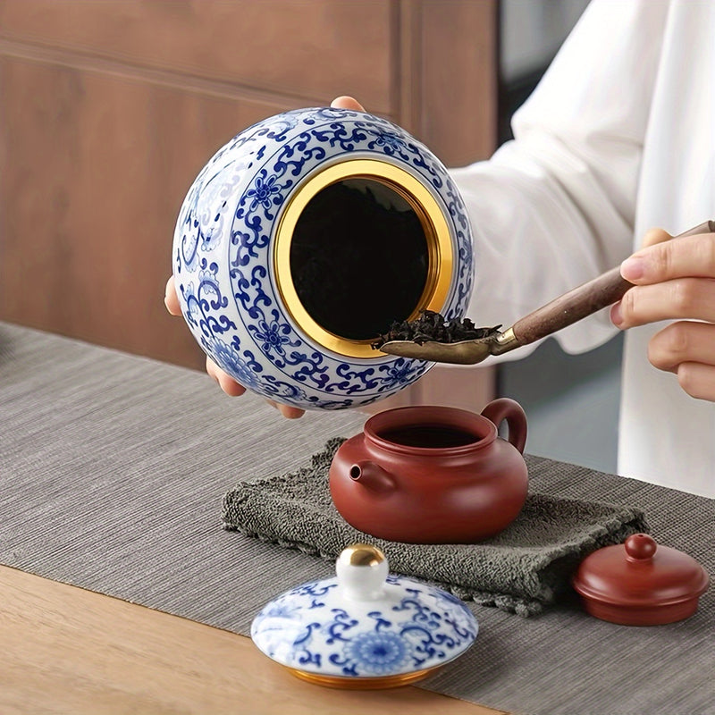 Tarro Clásico de Almacenamiento de Porcelana, Clásico Tarro de Almacenamiento de Porcelana Azul y Blanca con Tapa de Cierre - Perfecto para Té, Especias o Frutas Secas
