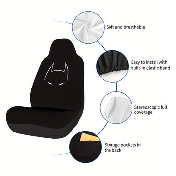 2 Piezas de Fundas para Asientos Warner Bros. Batman | Accesorios Divertidos y Cartoon | Protectores Universales para Asientos Delanteros en Sedanes, Pickups y SUVs | Armadura Elástica Duradera