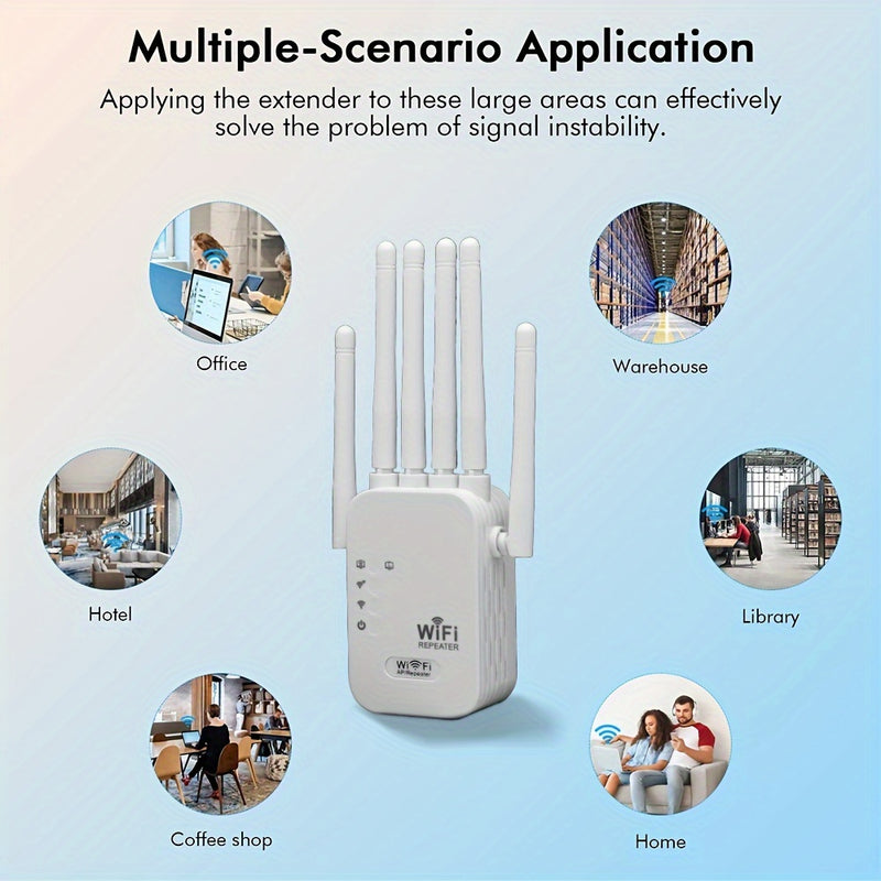 Repetidor de Señal WiFi, Extensor WiFi 300Mbps con 6 Antenas, Amplificador de Red Penetrante para Mayor Cobertura y Velocidad en Múltiples Escenarios, Mejora de la Red Oficina, Colocación Versátil, Enchufe Estándar EE. UU., Extensión Wifi Hogareña, Repet