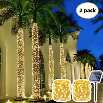 2 piezas de luces solares LED en cadena, 50/100/200/300 LED, 8 modos de iluminación, ideal para jardín, patio y celebraciones al aire libre, con control de sensor de luz, luces de jardín, luces en cadena