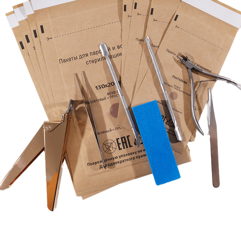 50pcs Bolsa de Calor Seco Desechable para Uñas, Bolsa Kraft para Utensilios de Uñas, Tijeras Metálicas, Pinzas, Bolsa para Cabeza de Molienda, Limpieza en Seco