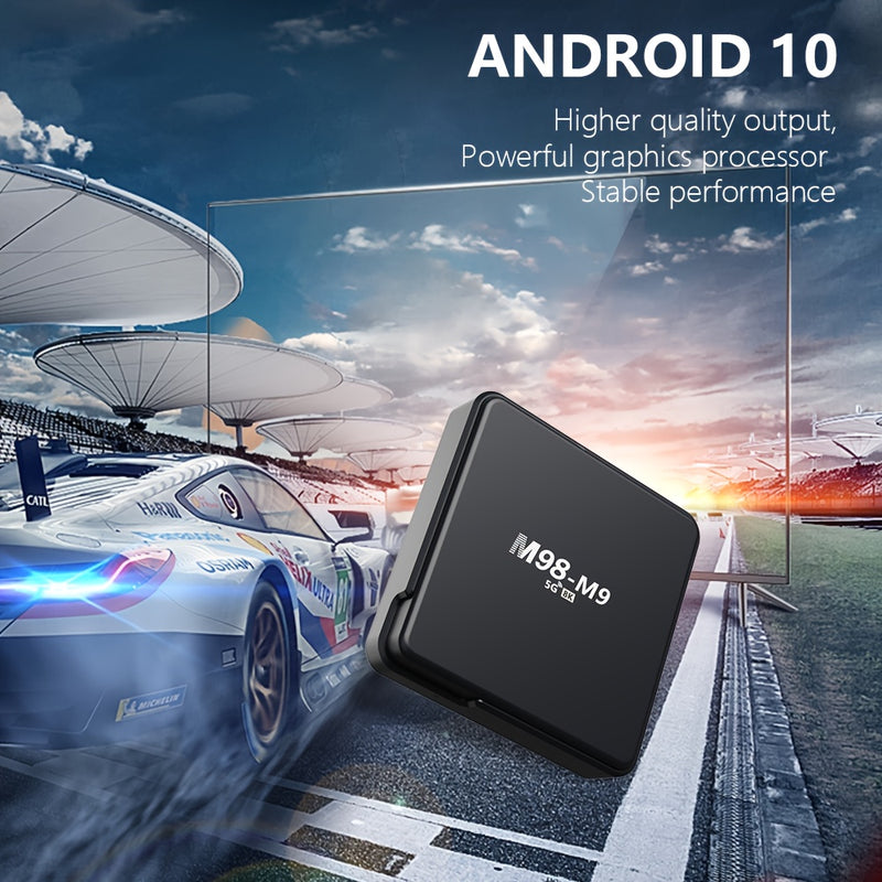 M98-M9 Android TV Box con procesador de núcleo cuádruple, WiFi dual 4G/5G, inalámbrico 5.0, sistema operativo Android 10, salida HDTV, puertos USB - Jugador inteligente de transmisión para 4K UHD, compatible con Netflix, Kodi, enchufe de EE. UU. (110V-13