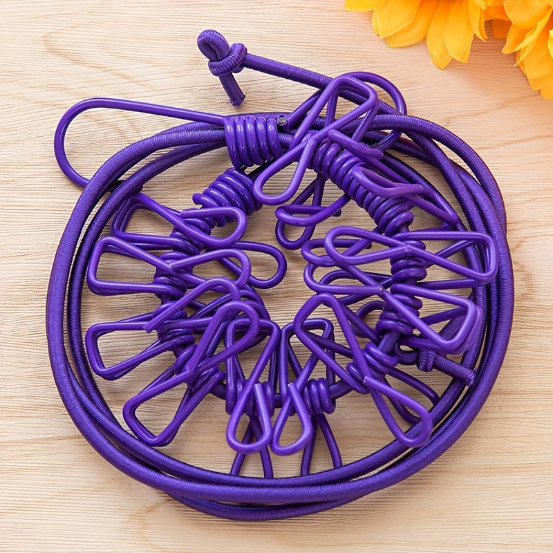 [Retráctil Ajustable Cuerda de Ropa] Cuerda de Ropa Retráctil Ajustable 1ud Portátil para Viajes - 12 Clips Línea de Ropa para Camping para Uso en Exteriores e Interiores