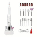 Juego de limas de uñas con carga USB y base, incluye 13 cabezales de pulido, herramienta portátil de manicura y pedicura eléctrica, batería de litio duradera y sin olor, incluye lima de uñas y empujador, esencial para el salón de belleza en casa, regalo