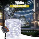 Luces solares de hilo plateado - Decoración exterior para patio, jardín, carpa, bar, restaurante, árbol, RV, 8 modos de iluminación, ideal para Halloween, Navidad, bodas y fiestas, luces colgantes solares de 7/12/22/32 metros