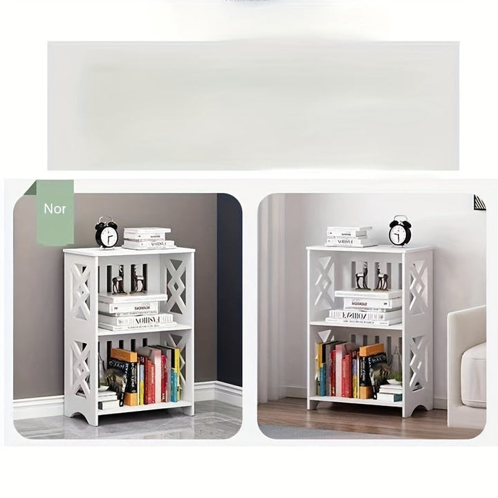 Estante de organizador de cama de plástico multifuncional con estantes múltiples, librero moderno blanco simple para sala de estar, almacenamiento de escritorio sin electricidad para libros y accesorios con funciones especiales