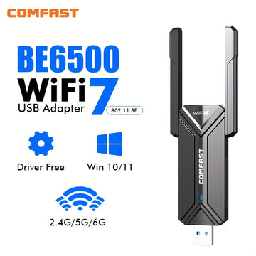 Adaptador WiFi 7 USB Comfast para Windows 10/11/Pro/Max, lector de tarjeta de red Ethernet, USB-A a Wi-Fi Dongle, Plug and Play, con control de aplicación, Voltaje ≤36V, Accesorio de Internet inalámbrico, Wi-Fi Dongle | Diseño negro elegante | Diseño dur