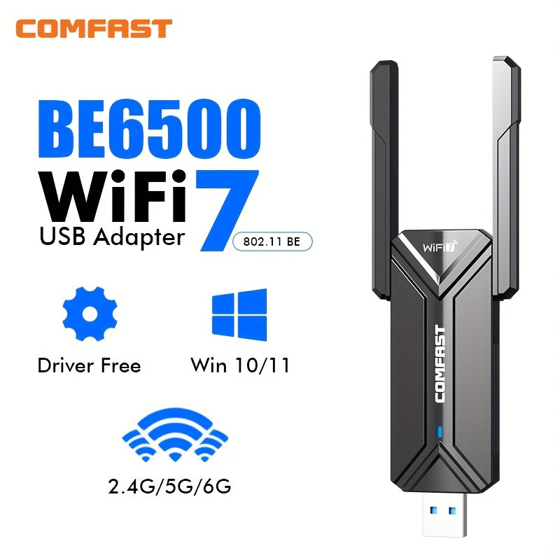 Adaptador WiFi 7 USB Comfast para Windows 10/11/Pro/Max, lector de tarjeta de red Ethernet, USB-A a Wi-Fi Dongle, Plug and Play, con control de aplicación, Voltaje ≤36V, Accesorio de Internet inalámbrico, Wi-Fi Dongle | Diseño negro elegante | Diseño dur