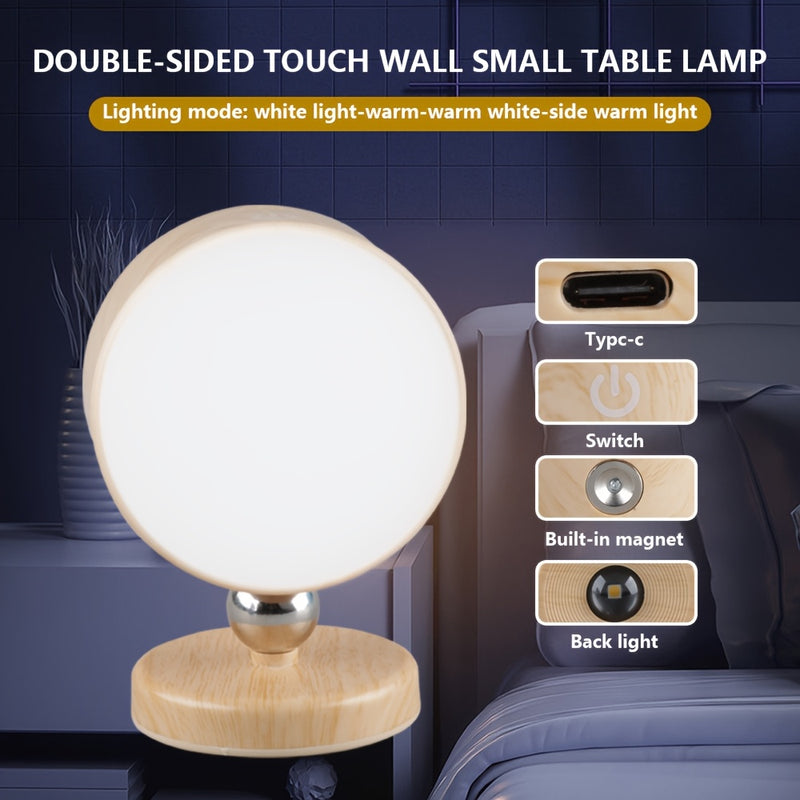 1pc Lámpara de Pared LED Moderna Regulable, Luz de Noche Giratoria 360° para Cama de Madera, Nueva Fuente Dual Delantera y Trasera, Función Táctil, Diseño Magnético, Batería de Litio Recargable Incorporada, Superficie Metálica Pulida, Incluye USB, Adecua