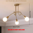 1 pieza de luz de techo dorada, luz de techo de tubo curvado de tres cabezas, adecuada para sala de estar, dormitorio, estudio, cocina, oficina, hotel (base de bombilla E26 - bombilla no incluida)