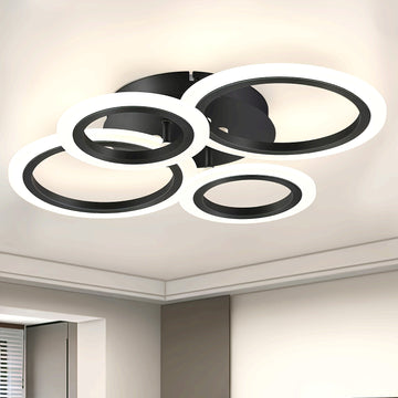 1 pza. lámpara de techo moderna con 4 anillos LED, luz cálida, acabado metálico, brazos ajustables, ideal para cocina, dormitorio, sala, lavandería, incluye hardware de instalación, solución de iluminación moderna, lámpara de techo elegante, luz con braz