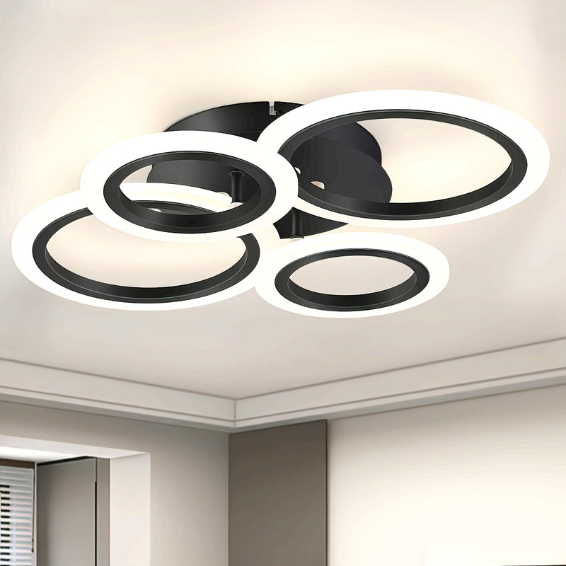 1 pza. lámpara de techo moderna con 4 anillos LED, luz cálida, acabado metálico, brazos ajustables, ideal para cocina, dormitorio, sala, lavandería, incluye hardware de instalación, solución de iluminación moderna, lámpara de techo elegante, luz con braz