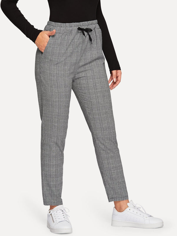 Mulvari Pantalones de cuadros de cintura con cordon