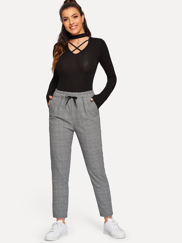Mulvari Pantalones de cuadros de cintura con cordon