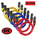 6 cables de micrófono XLR de 3 pies - Negro, conexiones de audio balanceadas de 3 pines para altavoces, mezcladores e iluminación de escenario, cables de equipo de sonido profesional | Equipo de audio profesional | Construcción de cable duradera, accesor