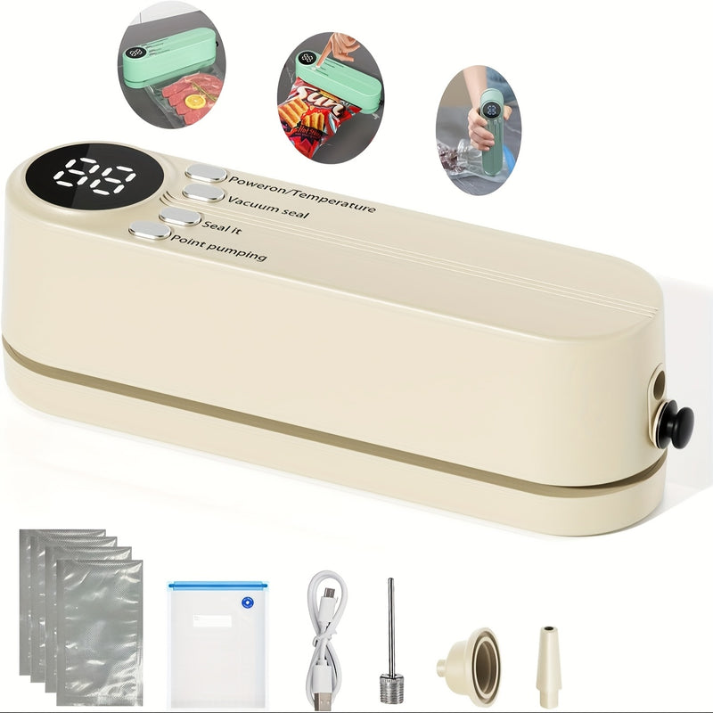 Sellador de vacío recargable por USB, batería de 1200 mAh, sellador de vacío multifuncional para el hogar y el exterior, inflable, diseño que ahorra espacio, adecuado para la frescura de los alimentos, snacks, carne, frutas, verduras - Voltaje de funcion