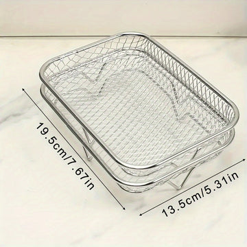 Canasta de Acero Inoxidable para Freidora de Aire, Rejilla Multifuncional Rectangular para Horno y Microondas, Herramienta de Cocina Apilable Segura para Alimentos, Compatible con la Mayoría de las Freidoras de Aire, Ideal para Pollo Frito Crujiente, Pap