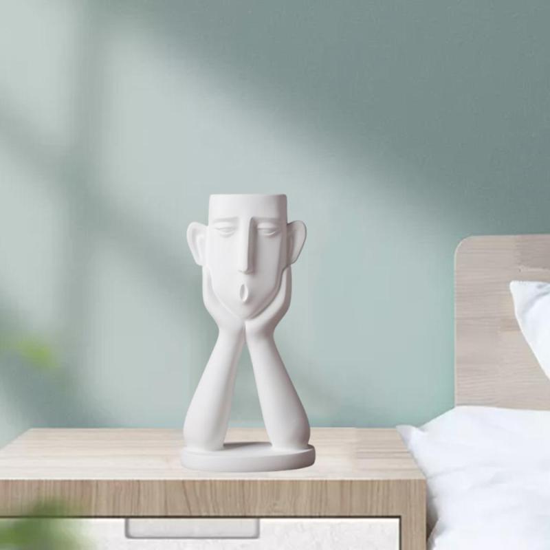 1 Pieza de Escultura de Jarrón de Resina Vintage con Diseño de Rostro Humano - Maceta Artística para Decoración Interior/Exterior, 12.5x24.99 cm Regalo Blanco para Hogar u Oficina, Decoración para el Hogar