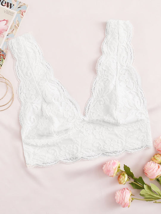 Bralette De Encaje Floral Con Borde Festoneado