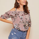 Clasi Top doblado fruncido de cuello asimetrico con estampado floral
