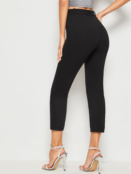 Prive Pantalones unicolor con cinturon con hebilla