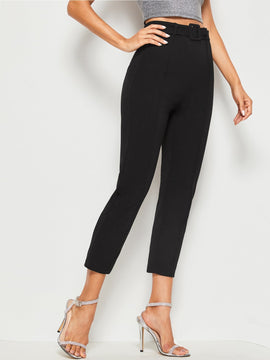 Prive Pantalones unicolor con cinturon con hebilla