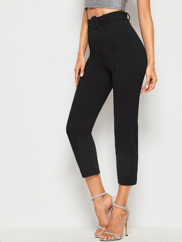 Prive Pantalones unicolor con cinturon con hebilla