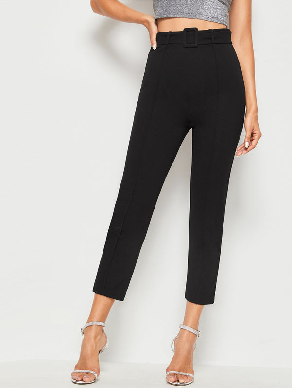 Prive Pantalones unicolor con cinturon con hebilla