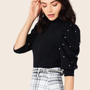 Modely Top de manga farol con perlas de espalda con abertura de ojo